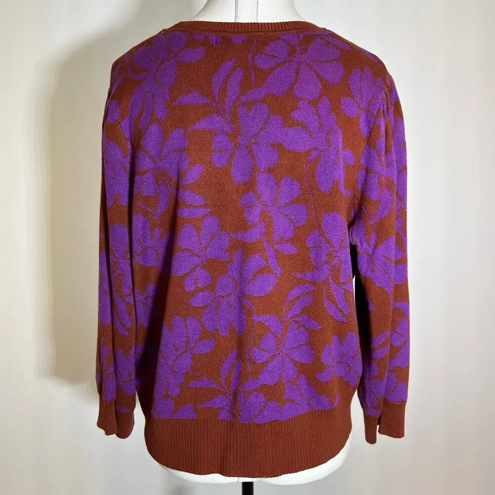 NWT Liz Claiborne Floral V-Neck Button Up Cardigan Sweater Womens Petite Sz PXL